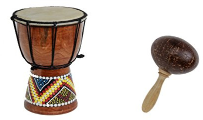 40cm Anfänger Djembe Trommel Bongo Drum Holz Bunt Bemalt + Kokos Rassel Maraca R2