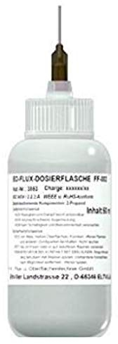EO-Flux-Dosierflasche FF-007C (No-clean Elektronik-Flussmittel mit 4,0% Feststoff), Luer-Lock Flasche mit 50 ml Inhalt und Dosiernadel aus Teflon