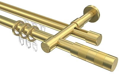 Interdeco Gardinenstangen mit Rundrohr und Innenlauf Messing Optik 20 mm Ø 2-läufig Prestige Mavell, 200 cm