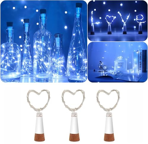 KOBWA Wine Bottle Cork Lights,USB Rechargeable 15 LED Copper String Lights, 59 Inch for DIY Bottle Decoration, Wedding, Party, Home, Outdoor, Garden, and Christmas Decor(Cool White, 3 Pack)