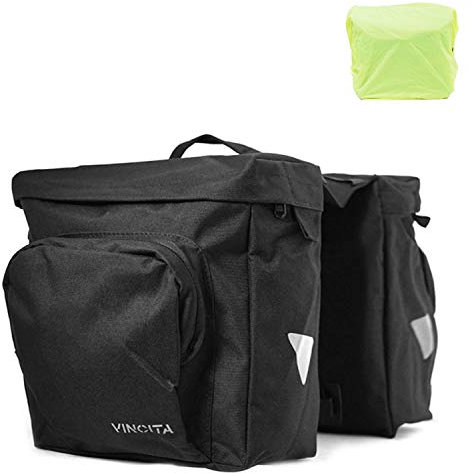 Vincita Double Bike Panniers - with Rain Cover, Large, Carrying Handle and Reflective Spots - Water Resistance Bicycle Pannier for Bike Rack Carrier