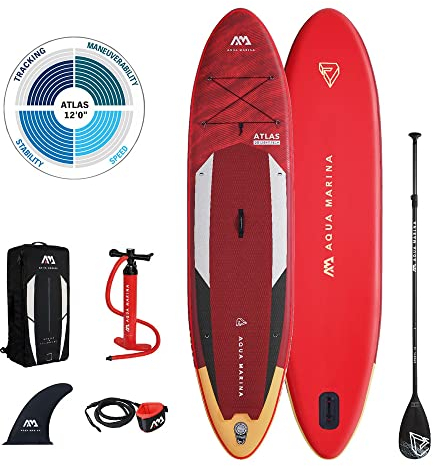 Aqua Marina , Unisex Adult - 3.66m/15cm, Atlas Advanced All Around iSUP 3 66m 15cm with paddle and safety leash, Rot, 366 x 86 15 cm EU