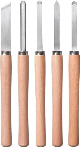 Original Einhell 5-tlg. Drechselbeitelsatz (Drechseleisen-Set für Drechselmaschinen, 5 gängige Drechselbeitel im Set, aus massivem Stahl)