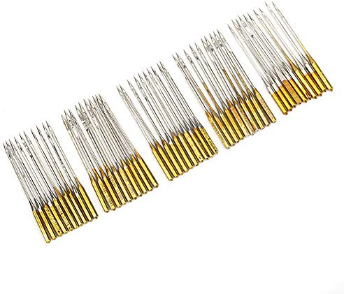 50 piezas de agujas eléctricas para máquinas de coser, piezas universales de máquinas de coser domésticas aptas para SINGER HAX1 65/9, 75/11, 90/14, 100/16, 110/18