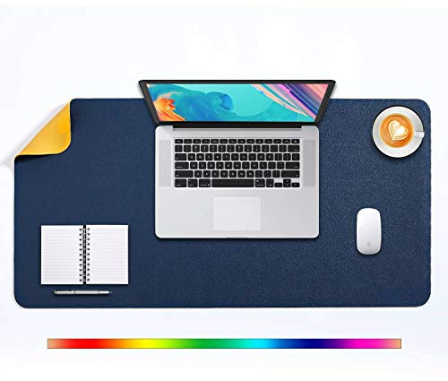 Tappetino per Mouse Grande, Mouse Pad XL, DOBAOJIA Sottomano da Ufficio, Laptop Tappetino, Tappetino Scrivania, Tappetino Scrittura, Uso Doppio Lato Simipelle PU Impermeabile 80 x 40cm Blu Navy/Giallo