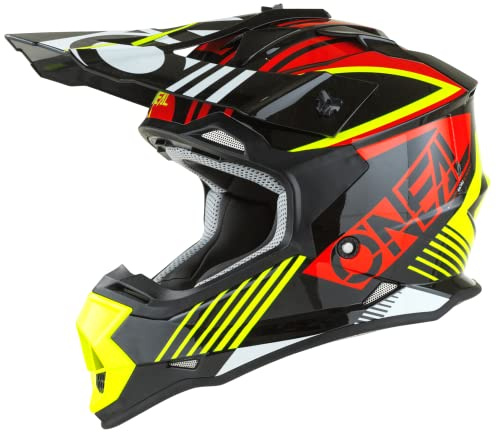 O'NEAL | Motocross-Helm | MX Enduro | ABS-Schale, Lüftungsöffnungen für optimale Belüftung & Kühlung | 2SRS Helmet Rush V.22 | Erwachsene | Rot Neon-Gelb | Größe XS