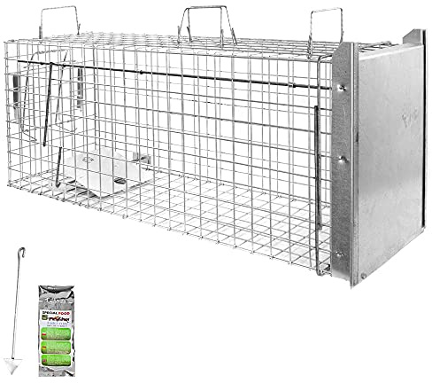 Petigi Lebendfalle zum Fangen und Umsiedeln von Marder, Katze, Biber, Fuchs, Kastenfalle aus Edelstahl, Marderfalle zur Tierabwehr, Ausführung: Modell 18 (105 x 34 x 42 cm)