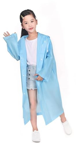 Fangehong Kids Raincoat, EVA Waterproof Rainsuit, Boys Girls Rainwear Poncho with School Bag Cover, Children Hooded Rain Jacket Cape for Hiking Bicycle Camping Mountaineering (Blue)