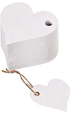 JIHUOO 100 Stück Herz Kraftpapier Anhänger Geschenkanhänger Kraftpapier Etiketten Tags Karten Hängeetiketten mit Schnur für Hochzeit Geschenk Weihnachten Weiß