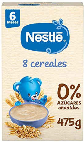 Nestlé Papilla 8 Cereales +6 meses 475g | Papilla 8 cereales, desde 6 meses, sin azúcares añadidos, rica en hierro, ideal para iniciar la alimentación complementaria