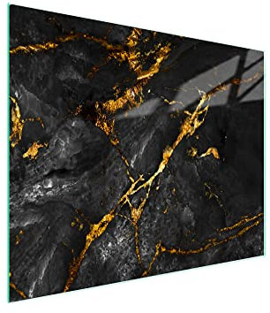 DarHaus Herdabdeckplatte Einteilig 52x30 cm Ceranfeld Abdeckung Glas Spritzschutz Abdeckplatte Glasplatte Herd Ceranfeldabdeckung Deko Marmor Golden Gehärtetes Glas