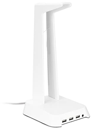 Bewinner RGB Headphone Stand with USB Charger, Removable Glowing Cool Gaming Headset Display Holder for Gamer Desktop Table Game Earphone Boyfriend Gifts (White)