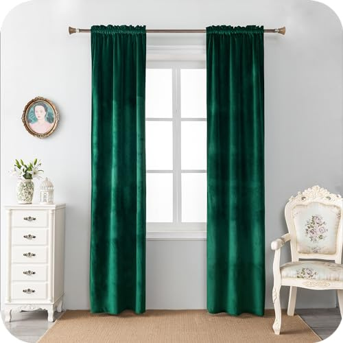 GIRASOLE HOME Adelaide Thermo-Vorhänge, blickdicht, aus Samt, 2 Paneele, 55 x 240 cm, mit Tasche, Grün