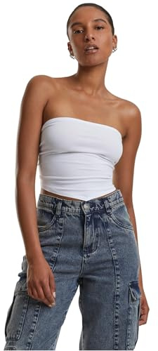 Urban Classics Ladies Knotted Bandeau Top Mujer Top Blanco S 95% algodón, 5% elastán Regular