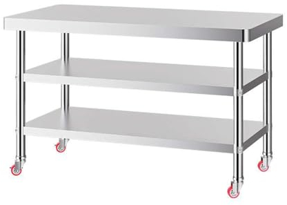 Edelstahl Arbeitstisch Küche Edelstahltisch Zubereitungstisch Küchentisch mit abschließbaren Rollen, Ablagetisch für Küche Restaurant(60x40cm/23.6X15.7in)