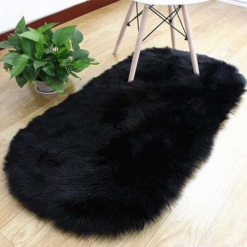 SMTCM Ovaler Kunstfell Teppich Bettvorleger Sofateppiche Plüschteppiche Fellimitat Weich Langflor Flauschiges Hochflorteppiche Geeignet für Schlafzimmer Wohnzimmer Kinderzimmer