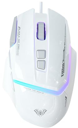 AULA S12Pro White Wired Gaming Mouse,12800 DPI Optical Gamer Mouse with RGB Backlit,8 Programmable Buttons,Software Supports DIY Keybinds Rapid Fire Button