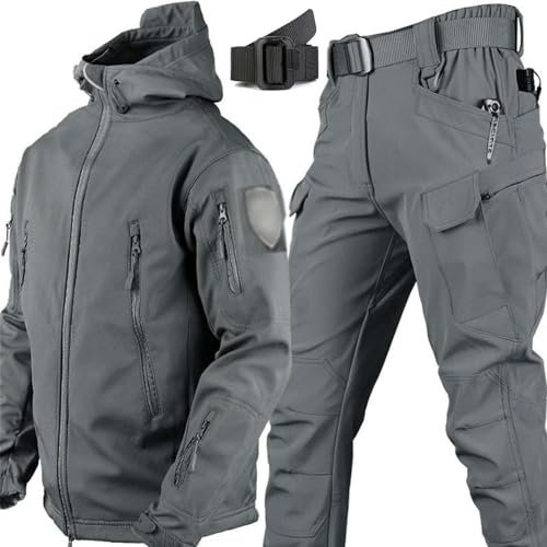 MHNFGDSE Herren Softshell Jacke Taktische Uniformen MilitäRische wasserdichte Armee Kampfanzug Sets Jagdbekleidung Hose Leicht Outdoor ReißVerschluss Kapuzenpulli Jagdkleidung,F,XXL