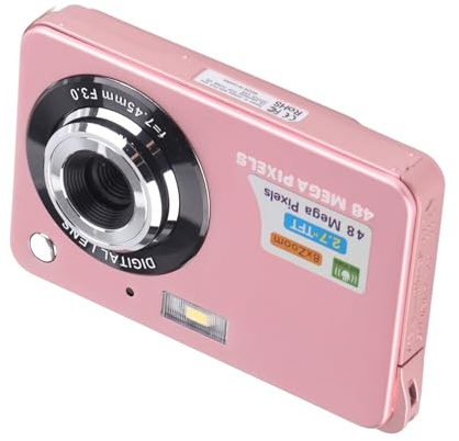 Appareil photo numérique 4K, 48 MP, écran LCD 2,7, zoom 8x, anti-tremblement, vlogging et appareil photo, taille compacte, pour les amateurs de poche, vidéo et mini caméra (rose)