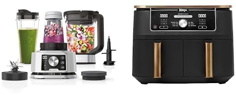 Ninja Foodi Power Nutri Blender 3-en-1, mélange les bols de smoothie boissons glacées, 1200W, CB350EU + Ninja Foodi MAX Dual Zone Air Fryer, 2 Tiroirs, 9,5L, 6-en-1, Exclusivité Amazon AF400EUCP