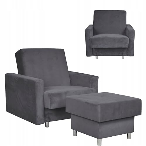 Family Meble Ohrensessel mit Hocker, Modell Alicja, Ruhesessel, Relaxsessel aus Webstoff, Loungesessel, Ohrensessel mit Hocker, Bequemer Sessel, Für Wohnzimmer, Esszimmer, Schlafzimmer, Trinity 15