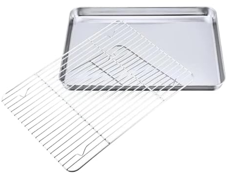 Teglia rettangolare in acciaio inox for biscotti con griglia e griglia di raffreddamento rimovibile, vassoio antiaderente for utensili da cucina, adatta for forno(XL set)