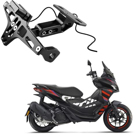 SUMRED Einstellbare Motorrad Kennzeichen mit LED-Licht für Aprilia SR GT 125 und 200 Lizenz Kennzeichen Halter Nummernschildhalterung Kennzeichenhalterung,1