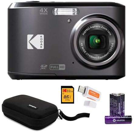 Kodak PIXPRO FZ45 Friendly Zoom Digital Camera (Black) Bundle with 32GB Memory Card, Travel Organizer and Storage Case, Alkaline Batteries, and SD Reader (5 Items)