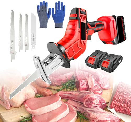 Scie à os électrique de boucher, scie électrique commerciale for couper la viande, scie alternative de boucherie, avec 4 lames de scie, 12 paires de gants, for supermarchés, restaurants, fermes, 2 bat