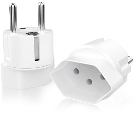 2 Stück Reiseadapter Adapter Schweiz auf Deutschland, Schweiz Type J zu Schuko EU, Steckdosenadapter mit Sicherheitsverschluss, Stromadapter, für Schweiz, Jordanie, Liechtenstein, Weiß