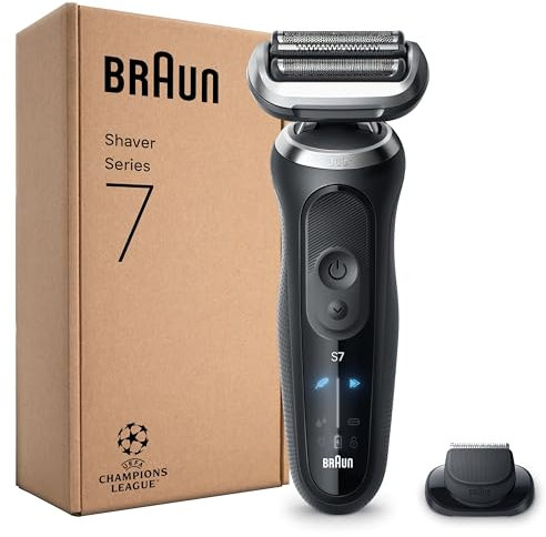Braun Series 7 Rasierer Herren Elektrisch, Elektrorasierer mit 60 Min. Akku, Rasierapparat-Aufsatz, Kabelloser Nass- und Trockenrasierer, Wasserdicht, Made in Germany, 72-N1200si, Schwarz