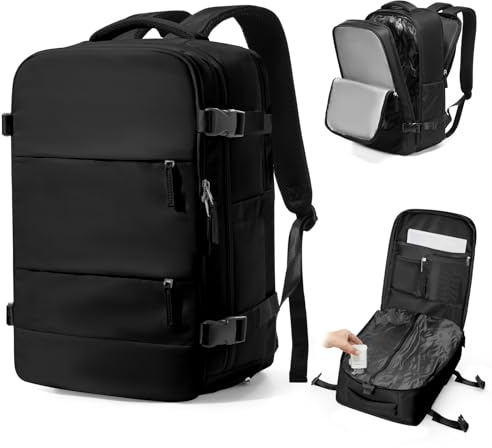 VENATIN Zaino da Viaggio con Sottovuoto con Pompa Zaino Easyjet 45x36x20 baggalio mano Sottovuoto con Compressione per uomo e donna, Nero