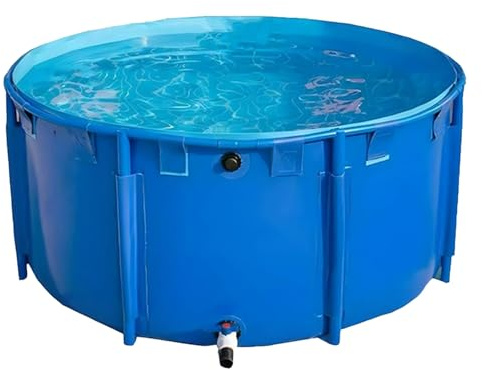 Aeovot Aquarium-Pool Fischteich Lagertank aus Segeltuch mit Kunststoffrahmen und Ablassventil, Gartenteich Becken, Hochteich für Koi Aquakultur mit PVC Teichfolie(H 0.6 x D 1 m)
