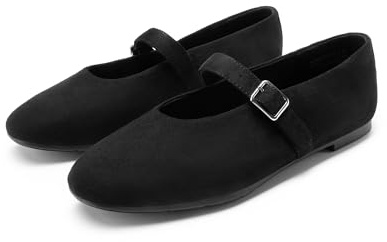 DREAM PAIRS Zapatillas Planas de Baile para Mujer, Estilo Mary Jane, con Punta Redonda, cómodas, Casuales, con Hebilla y fáciles de Poner.,Size 37,Ante Negro,DWUMFA2551