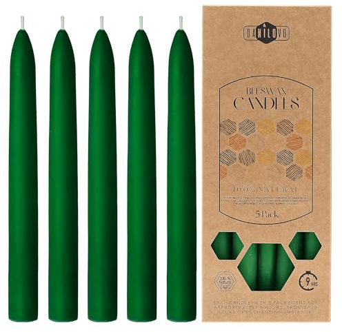 Danilovo Velas de Cera de Abeja Natural – Pack de Vela Cónica Verde 5 pz - Velas Sostenibles de Larga Duración Aroma a Miel
