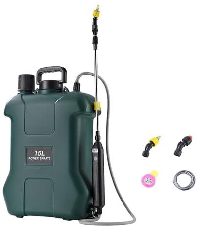 perfk Pulverizador de Mochila eléctrico con Varilla telescópica, Correa de Hombro Ajustable y versátil, riego agrícola, 3 boquillas de nebulización para, 15l Verde