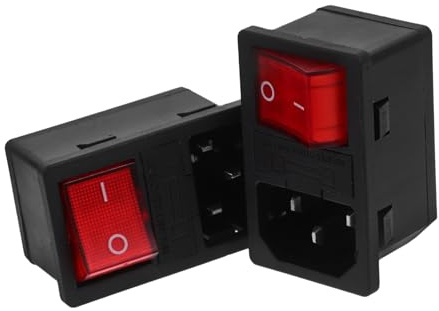 DECOMELODY 2-fach Steckdose mit Beleuchtetem Schalter und Sicherung 10a Platzsparend Vollkupfer Ac Netzanschluss Integrierter Wippschalter für Heimwerker