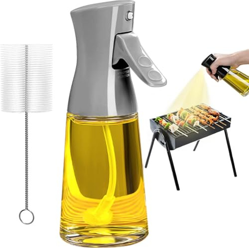 Vaporisateur Huile, 180ml Bouteille Huile Spray en Verre Épais avec Brosse de Nettoyage, Pulvérisateur d'Huile à Brume Fine pour Distribution Uniforme, Cuisine Saine, Faible en Calories, Barbecues