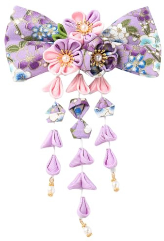 Umibow Japanische Kimono Blumen Haarspange Quaste Haarnadeln Japanischer Stil Traditionelle Tsumami Kanzashi Haarspangen Hanfu Haarnadel Hochzeits Haarschmuck (Violett)
