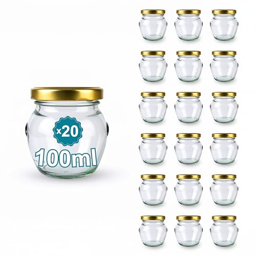 Espirito Rebelde 20 Pots de Yaourt en Verre avec Couvercles 100 ml - Pots de Yaourt, Petits Pots de Conservation pour Bébé, Verres à Dessert avec Couvercle