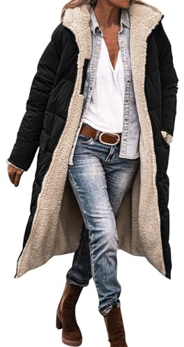 Wintermantel Damen Lang Herbst Winter Teddy Mantel Mit Kapuze Elegant Übergangsmantel Damen-Mäntel Warm Gefüttert Herbstmantel Wollmantel Wolle Teddymantel Daunenmantel Wintermantel Winterjacke