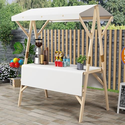 Portable Cart with Canopy, Outdoor Vendor Cart, Portable Food Display Stand, Foldable Vendor's Stall, for Outdoor Events, Street Food, Markets(White,120cm/47.2in)