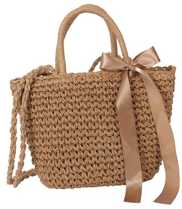 YARNOW Paquet Bandoulière Tissé en Lin Facile à Ranger Petits Objets Marron Paquet à Main Décontracté et Élégant Style Casual pour Plage et Shopping