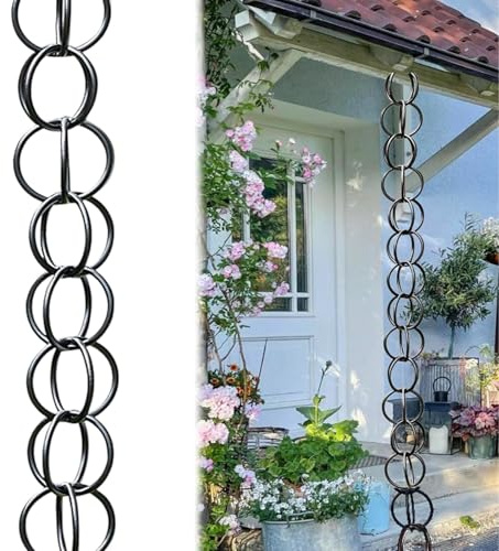YHXAIQ Catene della Pioggia Decorativo in Lega di Alluminio, Catena per Grondaia Gocciolatoio con Drenaggio per Drenaggio Grondaie Balconi e Terrazze Domestici(Black,6m)