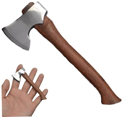 Mini Ascia 4, 3 pollici Lama fissa Caccia Sopravvivenza Ascia piccola in acciaio inossidabile con manico in legno Piccolo strumento da collezione per aprire scatole Decorazioni per il desktop