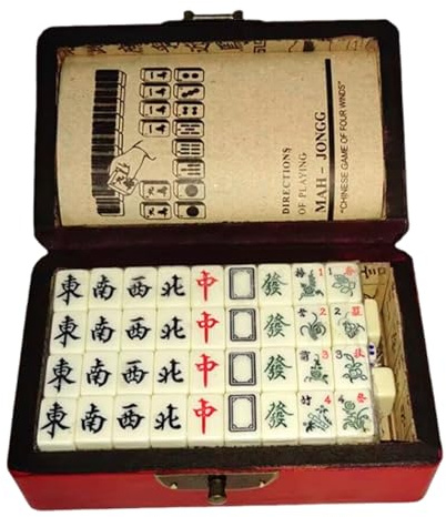 Jeorywoet Set Mini Mahjong, Set di tessere Mahjong cinesi portatili con tessere, 2 di ricambio, 2 dadi e custodia per il trasporto, carte 2025