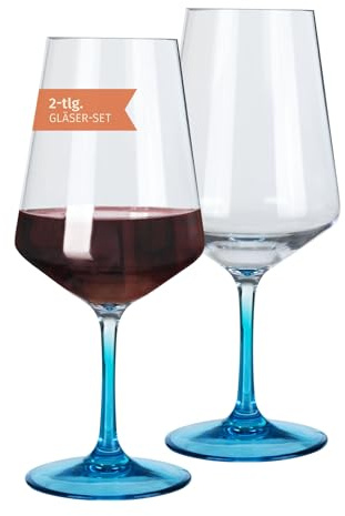 Moritz Milano Rotweinglas blue line 2er Set 580 ml - Polycarbonat Weingläser bruchfest & kratzfest. Modernes Design für vielseitigen Einsatz Camping Picknick Festival und Zuhause