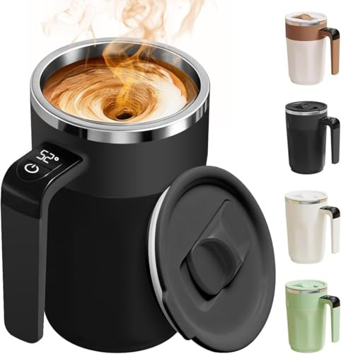 Tasse à Café à Agitation Automatique Avec Affichage De La TempéRature, Tasse à Agitation Automatique Avec Couvercle, Matériau En Acier Inoxydable Adapté Au Café, Au Lait Et à D'Autres Boissons (Noir)