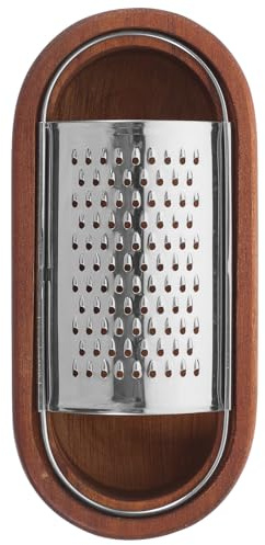 DINHEAROM Stainless Steel Cheese Grater Paddle with Acacia Wood Box, Multifunction Vegetable and Fruit Shredder for Kitchen Use, Reusable Food Holder without Handle, White Packaging