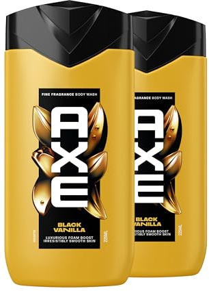 AXE Gel Douche Homme Ultime Black Vanilla 2x225ml | Parfums Envoûtants, Vanille & Orange & Bois, Mousse Ultra-Onctueuse, Nettoie en Douceur Peau Propre et Douce